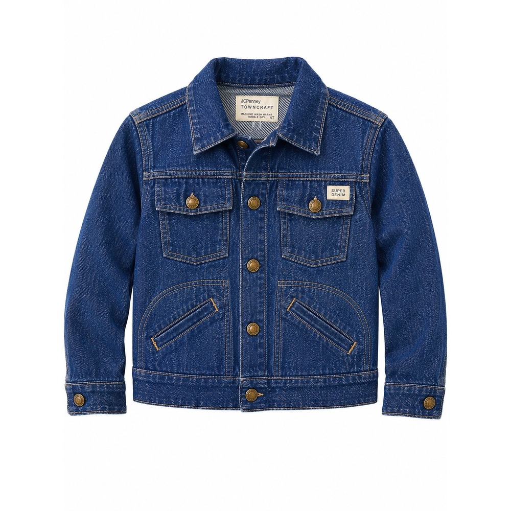Vintage 70s JCPenney Super Denim Selvedge Jacket Kids Honda Patch Blue Trucker
